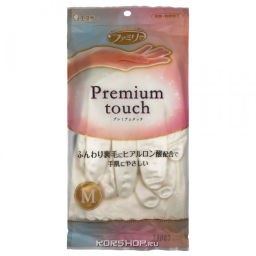 Хозяйственные перчатки средн толщ из ПВХ с хлопковым покрытием белые Premium Touch S.T. Corp (размер M), Япония Акция