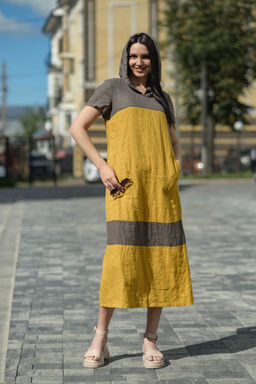 Платье 100% лен с капюшоном