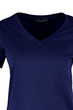 Lacivert %100 Pamuk Basic V Yaka Orme T-Shirt TWOSS23TS00001