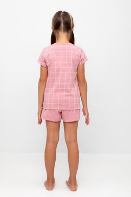 К 1642/розовый зефир,двойная клетка пижама дет
