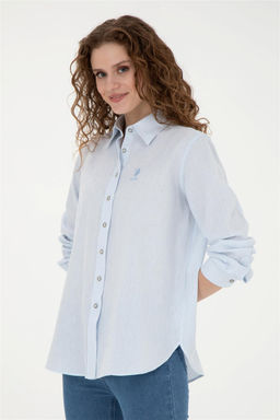 Женская голубая рубашка с длинным рукавом - U.s. polo assn фото 3