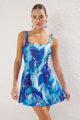 Soyut Desenli Kare Yaka Kapl? Etek Mayo TBESS24MA00175