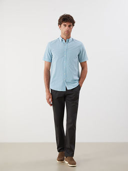 Regular Fit K?sa Kollu Ekose Poplin Erkek G?mlek