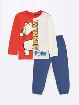Bisiklet Yaka Uzun Kollu Winnie the Pooh Bask?l? Erkek Bebek Sweatshirt ve Pantolon 2li Tak?m - Waikiki фото 3