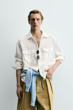 CAMISA RELAXED FIT 100% LINO BOLSILLOS / Blanco roto - Zara фото 2