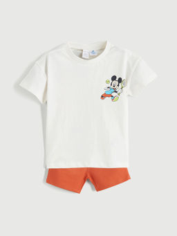 Mickey Mouse Bask?l? Erkek Bebek Ti??rt ve ?ort 2li