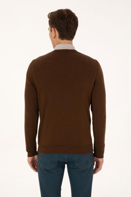 Erkek Slim Fit V Yaka Kahverengi Basic Triko Kazak - U.s. polo assn фото 5