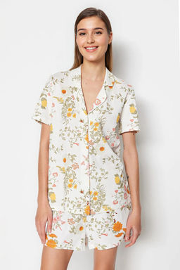 Cok Renkli %100 Pamuklu Cicek Desenli Sortlu Orme Pijama Tak?m? THMSS23PT00020