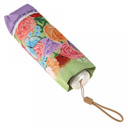 Зонт-мини механический Цветы и бабочки ткань эпонж (полиэстер) с деколью + черное УФ-покрытие, 6 лучей, д/купола 91см, 5 сложений, 17см в сложенном виде, механизм против ветра, пластмассовая ручка, розы, 223гр (Китай) - Домашняя мода фото 8