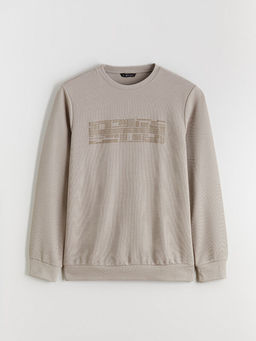 Bisiklet Yaka Bask?l? Erkek Sweatshirt