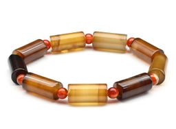 Браслет из агата цилиндр 8*15мм цв.кофейный, шарик 6 мм