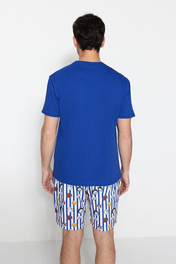 Koyu Mavi Unisex Regular Fit Bask_l_ _ortlu Pijama Tak_m_ TMNSS23PT00000 - Trendyolmilla фото 2
