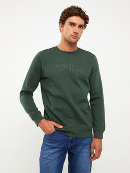 Bisiklet Yaka Bask?l? Erkek Kal?n Sweatshirt