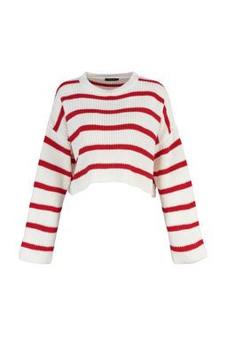 Ekru Crop Basic Cizgili Genis Kal?p Triko Kazak TWOAW23KZ00390