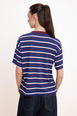 Gul Kurusu Cizgili Oversize/Genis Kal?p Uzun Tok %100 Pamuk Orme T-Shirt TWOSS26TS00051 - Trendyolmilla фото 8