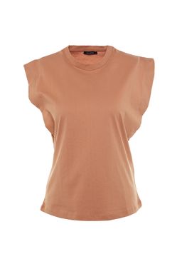 TRENDYOLMILLA Siyah %100 Pamuk Vatka Gorunumlu Basic Bisiklet Yaka Orme T-Shirt TWOSS20TS0021  фото 6