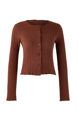 Ac?k Sar? Jakarl? Fitted/Vucuda Oturan Dugme Detayl? Esnek Orme Bluz TWOAW26BZ00046 - Trendyolmilla фото 6