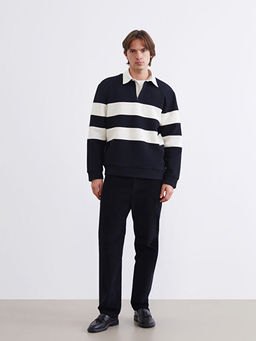 Polo Yaka ?izgili Erkek Sweatshirt