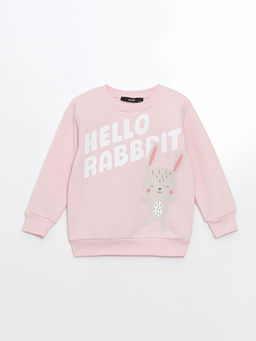 Bisiklet Yaka Bask?l? K?z Bebek Sweatshirt