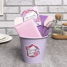 Кухонный набор Доляна Sweet home: полотенце, кухонная лопатка, кисть, венчик, губка