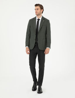 Haki Y_n Kar___ml_ Slim Fit Ceket