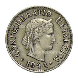 Монета 10 раппенов 1944 года Швейцария