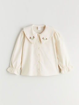 Bebe Yaka ?i?ekli Kadife K?z ?ocuk G?mlek