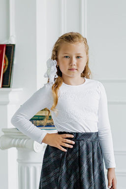 Футболка с длинным рукавом детская из кулирки с лайкрой Снежинка белый - Амадэль фото 7