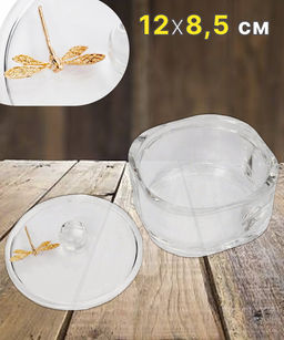 Конфетница, 12х8,5 см, с крышкой, стекло/металл, Glory