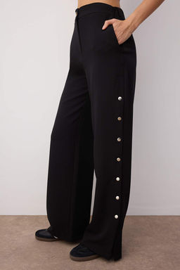 Siyah Wide Leg/Genis Paca Yanlar? Dugmeli Dokuma Kumas Pantolon TWOSS20PL0398