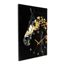 Часы - картина настенные интерьерные «Лошадь чёрное золото», бесшумные, 50×70 см