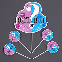 Набор для украшения торта Гендер-пати, в наборе 5 шт.