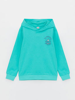 Kap??onlu Bask?l? Uzun Kollu Erkek ?ocuk Sweatshirt