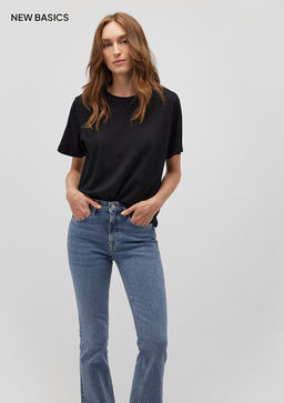 Bisiklet Yaka Siyah Basic Crop Tisort