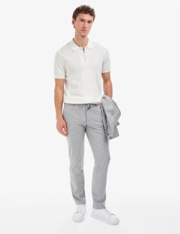 Ekru Slim Fit Polo Yaka Fermuarl_ Triko Ti__rt