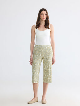 Капри Beli Lastikli Desenli Geniş Paça Kadın