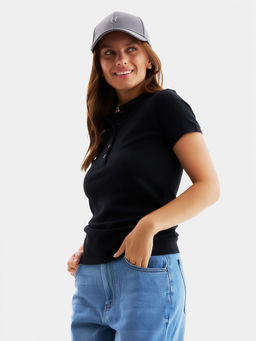 Футболка поло женская MINAKU: Basic line, чёрная, размер 52