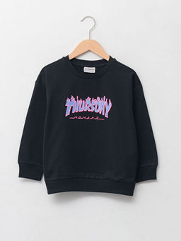 Bisiklet Yaka Bask?l? Uzun Kollu K?z ?ocuk Sweatshirt