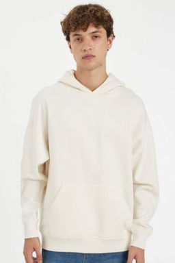 Oversize Genis Kal?p Kapusonlu Kanguru Cepli Basic Duz Sweatshirt