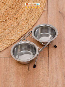 Миска металлическая, двойная, с подставкой 2*200 мл AEDD - 01