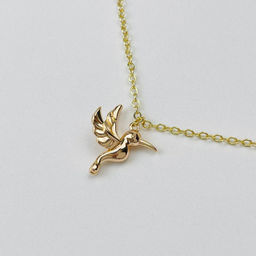 Колье на цепочке с камнем Обсидиан и подвеской "Колибри" 46 см +