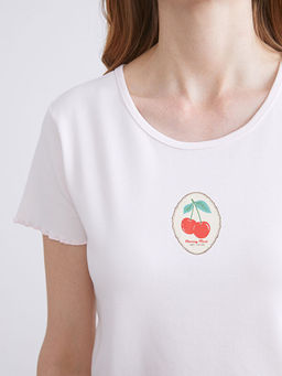 Bisiklet Yaka Kiraz Bask?l? Kad?n Pijama Tak?m?