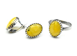 Кольцо Серьги с янтарем имитация размер 17