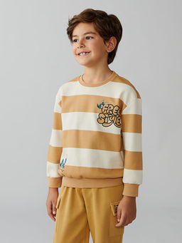 Bisiklet Yaka Bask?l? Erkek ?ocuk Sweatshirt