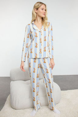 Trendyolmilla Cok Renkli %100 Pamuklu Cizgili Tavsan Desenli Orme Pijama Tak?m? THMAW25PT00193  фото 2