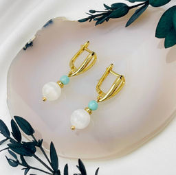 Серьги двойные из Селенита и Амазонита