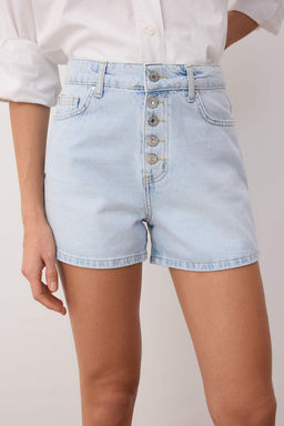 Buz Mavisi Onden Dugmeli Yuksek Bel Mini Denim Sort TWOSS22SR00112