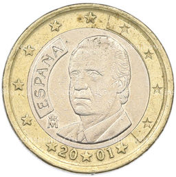 Монета 1 евро 2001 года Испания