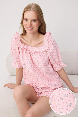 Pembe _i_ekli %100 Pamuklu Kesme Ponpon Dokuma Pijama Tak_m_ THMSS26PT00249