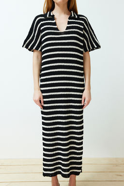 Siyah Mini Cizgili Polo Yaka Elbise TWOSS24EL00824 - Trendyolmilla фото 5